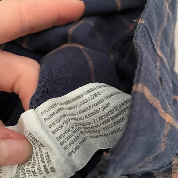 Abercrombie & Fitch Linen Blend Plaid SET Tie Back Crop Top Wide Leg Crop Pant S - Picture 11 of 11